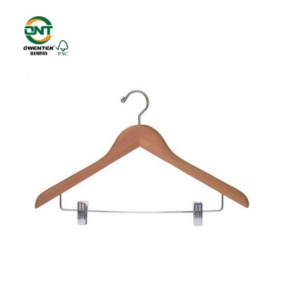 Supermarket wood hangers with round bar chrome hook cabide madeira