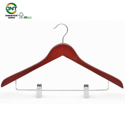 Adjustable Pants hanger wooden Natural hangers with clip